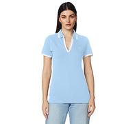 Nautica Women's Classic Fit Striped V-Neck Collar Stretch Cotton Polo Shirt, della Robbia Blue Medium