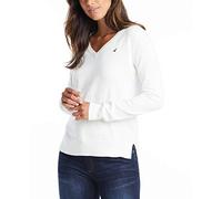 Nautica Women's Effortless J-Class Long Sleeve 100% Cotton V-Neck Sweater