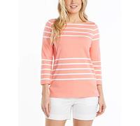 Nautica Women's Solids And Stripes Boatneck 3/4 Sleeve 100% Cotton Shirt