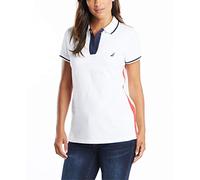 Nautica Women's Toggle Accent Short Sleeve Soft Stretch Cotton Polo Shirt, Bright White, X-Large