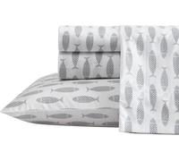 Nautica Woodblock Lenzuola queen size, set di biancheria da letto in percalle di cotone, vivace e fresco, blu/rosso
