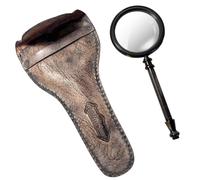 Nautical Brass Handheld Magnifying Glass 20cm with distressed leather pouch