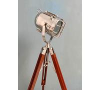 Nautical Chrome Spot Luce Lampada da Terra con Treppiede in Legno Handmade Marine Studio Searchlight Casa Decorativo E 27 Lampadina Lampada