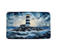 Nautical Coastal Lighthouse Abstract Stained Glass Blue Teal Ocean Tappeti Da Bagno Assorbente Zerbino Asciugapassi Confortevole Tappeto Entrata Per Cucina Corridoio Doccia 40X60Cm