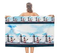 Nautical Lighthouse Watercolor Ocean Beach Theme Lighthouse Seagull Anchor Asciugamano da Viaggio Leggero Asciugamano Mare Grandi Telo Mare per Sport Picnic Yoga 80X130Cm