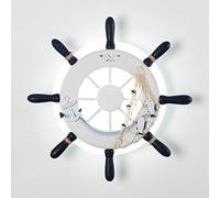 Nautical Marine Rudder Ceiling Light Wall Lamp Pirate Sailor Navy Ship Adjust Warship Steering Wheel Gear LED Lamp Fishing Net Rope Decor for Child Restaurant Farmhouse Hotel (White warm light)