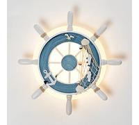 Nautical Marine Rudder Ceiling Light Wall Lamp Pirate Sailor Navy Ship Adjust Warship Steering Wheel Gear LED Lamp Fishing Net Rope Decor for Child Restaurant Farmhouse Hotel (Blue White light)