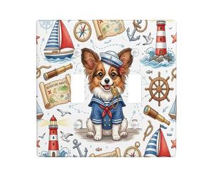 Nautical Papillon Dog Navy Decorativo Interruttore Della Luce Placca Parete 2 Gang Doppio Toggle, Estate Cucciolo Nave Percorso Elettrico Placca Interruttore per Stanza, Cool Switchcover Switchplate