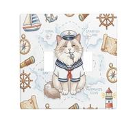 Nautical Ragdoll Cat Navy Decorativo Interruttore Della Luce Copertura Piastra Da Parete 2 Gang Doppio Toggle, Estate Gattino Nave Itinerario Elettrico Placca Interruttore per Stanza, Cool Switchcover