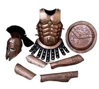 Nautical Replica Hub Giacca muscolare medievale in rame, elmo greco per braccia e gambe e scudo LARP completo armatura costume