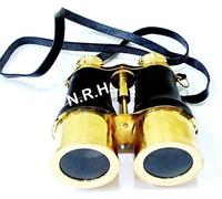 Nautical Replica Hub Royal Premium Funzionale Binocolo Lucido Ottone e Pelle Nero fatto a mano