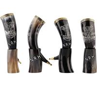 Nautical Replica Hub Set di 4 corno da bere con supporto per birra, stile medievale in ceramica intagliata, stile medievale ispirato a Game of Thrones