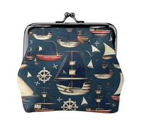 Nautical Sailing Pirate Theme Print Women Kiss Lock Coin Pouch, Mini portafoglio per carte e rossetto, borsa compatta morbida