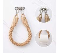 Nautical Style Toilet Paper Holder, Wall-Mounted Rope Towel Holder, with Metal Hook, for Beach Theme Bathroom Decoration (A)