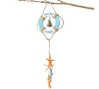 Nautical Wall Decor - Wooden Life Ring Ornament with Rope & Bell