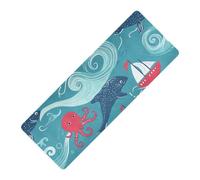 Nautico Ocean Sea Animals Blu stampato yoga tappetino da viaggio in gomma naturale antiscivolo, con tappetino da yoga borsa tapete para ejercicio 180,3 x 66 cm per le donne