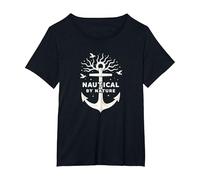 Nautico per Natura: Anchor Art con gabbiani Maglietta, Donna Plus-Size, Nero, 1X