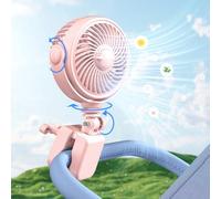 Nauttxon Ventilatore per passeggino con clip per bambino ricaricabile - Ventilatore portatile a batteria USB per passeggino, culla, bicicletta, spiaggia, viaggi, campeggio, rotazione a 360°, 4