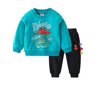 NautySaurs Bambini Tute per Ragazzi Felpe e Pantaloni Set Carino Manica Lunga Top Dinosauro Maglione e Pantaloni Della Tuta, Blu, 4 Anni