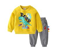 NautySaurs Bambini Tute per Ragazzi Felpe e Pantaloni Set Carino Manica Lunga Top Dinosauro Maglione e Pantaloni Della Tuta, Giallo, 1 anno