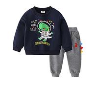 NautySaurs Bambini Tute per Ragazzi Felpe e Pantaloni Set Carino Manica Lunga Top Dinosauro Maglione e Pantaloni Della Tuta, Marina Militare, 3 Anni