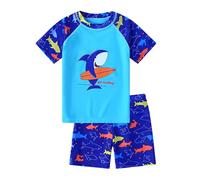 NautySaurs Costume da bagno blu per bambini, costume da bagno a due pezzi con dinosauri e squalo, set di pantaloncini e t-shirt, Squalo, 5-6 Anni