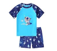 NautySaurs Costume da bagno blu per bambini, costume da bagno a due pezzi con dinosauri e squalo, set di pantaloncini e t-shirt, Astronauta, 7-8 Anni