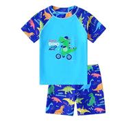 NautySaurs Costume da bagno blu per ragazzi, bambini grandi, pantaloncini da bagno con dinosauri e squalo, costume da bagno a due pezzi, set di t-shirt e pantaloncini, Dinosauro, 5-6 Anni