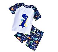 NautySaurs Costume da bagno da ragazzo, costume da bagno due pezzi, costume da bagno per bambini, rashguard, maglietta, costume da bagno con dinosauro, bianco, 5-6 Anni