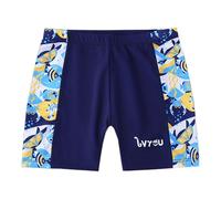 NautySaurs Costume da bagno per ragazzi ad alta elasticità, blu navy, pantaloncini da bagno con pesci tropicali, ad asciugatura rapida, per bambini grandi dai 7 ai 14 anni, Patchwork Bianca, 12-13