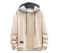 NautySaurs Felpe con Cappuccio per Uomo Patchwork Cappello Plain Camicetta Unisex con Cappuccio Manica Lunga Pullover Casual Moda Felpa, Beige, L