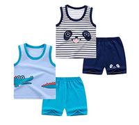 NautySaurs - Set di 4 capi per bambini con canottiera e pantaloncini in cotone, senza maniche, per l'estate, 3-4 anni