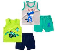 NautySaurs - Set di 4 capi per bambini con canottiera e pantaloncini in cotone, senza maniche, per l'estate, 5-6 Anni