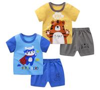 NautySaurs Set di 4 magliette e pantaloncini estivi per bambini, a righe corte, Orso + tigre, 3 anni