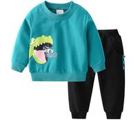 NautySaurs Set di vestiti per bambini con felpa e pantaloni stampati per bambini Abiti primaverili e autunnali, A-blu, 3-4 anni