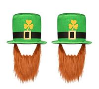 NAUZE 2 set di cappelli per il giorno di San Patrizio con barba marrone, accessori per costume da festa trifoglio verde leprechaun cappello per uomini e donne decorazioni per festival