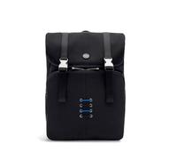 NAVA DESIGN - Zaino Porta PC Organizzato con Due Tasche Laterali e Una Tasca con Zip, Chiusura con Pattella e Doppia Fibbia e Trolley Sleeve, Colore Nero/Azzurro - Dimensioni 30 x 42 x 17 cm, 21 Litri