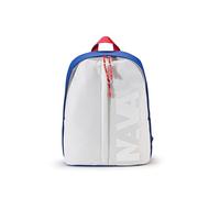 NAVA DESIGN - Zaino Small Organizzato con Uno Scomparto, Tasca Imbottita Porta PC/Tablet e Tasca Frontale Verticale, Colore Bianco/Cobalto/Rosso - Dimensioni 38 x 29 x 12 cm