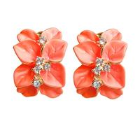 Navachi Omega Orecchini placcati in oro da 18 k, smaltati, in cristallo, a forma di fiore con foglie e 18ct base metallo placcato oro, colore: Orange, cod. HB6-2007-2