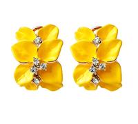 Navachi Omega orecchini placcati in oro da 18 k, smaltati, in cristallo, a forma di fiore con foglie e 18ct base metallo placcato oro, colore: Giallo, cod. HB6-2862-5