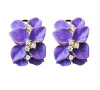 Navachi Omega Orecchini placcati in oro da 18 k, smaltati, in cristallo, a forma di fiore con foglie e 18ct base metallo placcato oro, colore: Purple, cod. HB6-2007-5