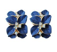 Navachi Omega orecchini placcati in oro da 18 k, smaltati, in cristallo, a forma di fiore con foglie e 18ct base metallo placcato oro, colore: Blu, cod. HB6-2862-4