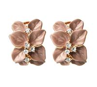 Navachi Omega Orecchini placcati in oro da 18 k, smaltati, in cristallo, a forma di fiore con foglie e 18ct base metallo placcato oro, colore: Grey, cod. HB6-2007-4