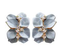 Navachi Omega orecchini placcati in oro da 18 k, smaltati, in cristallo, a forma di fiore con foglie e 18ct base metallo placcato oro, colore: Azzurro, cod. HB6-2862-3