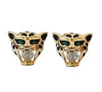 Navachi Orecchini a bottone Az1139e placcato oro 18k con testa di tigre verde occhio bianco cristallo, Cristallo Zinco