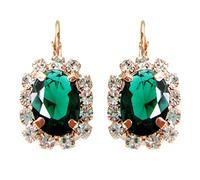 Navachi - Orecchini a cerchio placcati in oro 18 carati con zirconi ovali e 18ct base metallo placcato oro, colore: Verde, cod. HB6-2200-3