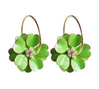 Navachi - Orecchini a cerchio placcati in oro 18 kt, con fiore smaltato (diametro 3 cm) e 18ct base metallo placcato oro, colore: Verde chiaro, cod. HB6-2461-4