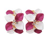 Navachi Orecchini a clip placcati in oro 18 carati con cristalli bianchi smaltati colorati a forma di foglie, Cristallo Zinco