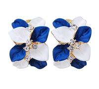 Navachi Orecchini a clip placcati in oro 18 carati con cristalli bianchi smaltati colorati a forma di foglie, Cristallo Zinco