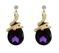 Navachi, orecchini a perno, placcati in oro18 ct, con cristallo di zirconia, e design con serpente arrotolato sulla goccia e 18ct base metallo placcato oro, colore: Purple, cod. HB6-1901-5
